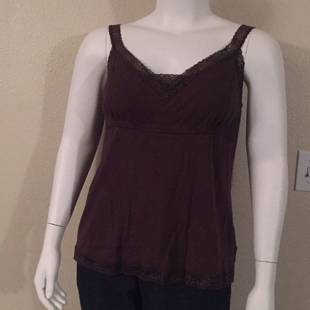 Brown Torrid tank top with lace trim